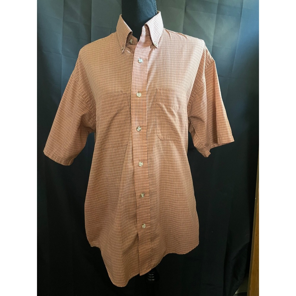 VAN HEUSEN Men's Wrinkle-Free Short Sleeve Button-Up Shirt M Salmon Check Class